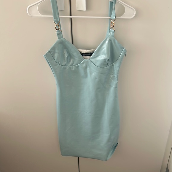 Finesse light blue faux latex leather dress - Picture 1 of 3